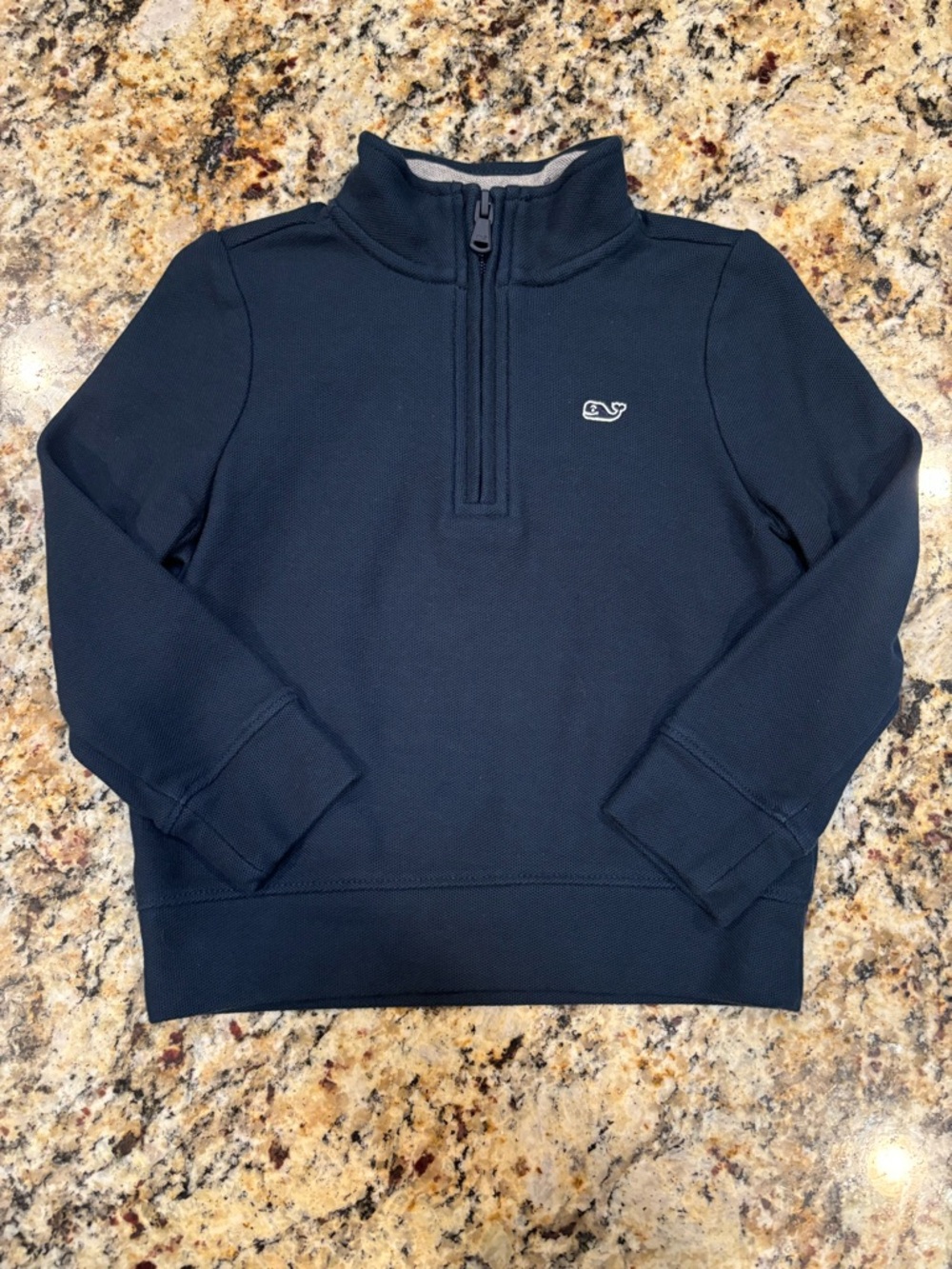 Vineyard Vines Navy and Cream Half-Zip Pullover with Whale Embroidery